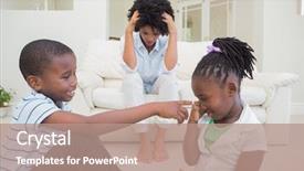  Presentation with children at camp - Slide set enhanced with frustrated mother watching children fight background and a coral colored foreground