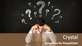  Presentation with 3d man sitting question mark - Slide set enhanced with mind depession - depressed businessman sitting under question background and a tawny brown colored foreground
