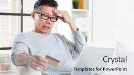  Presentation with online payment - PPT theme with expire - portrait of 50s mature asian background and a light gray colored foreground