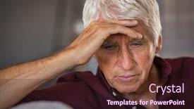  Presentation with man head in hands - Amazing PPT theme having frustrated-senior-man-with-hand backdrop and a wine colored foreground