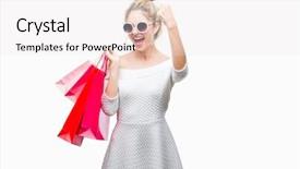  Presentation with blonde holding magnifying glass - Amazing presentation having frustrated shouting with anger crazy backdrop and a  colored foreground