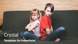  Presentation with stuck - Colorful PPT theme enhanced with frustrated-siblings-sittng-on-sofa backdrop and a dark gray colored foreground