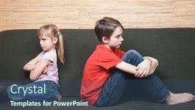  Presentation with stuck - PPT layouts having frustrated-siblings-sittng-on-sofa background and a ocean colored foreground