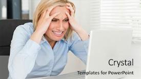  Presentation with front office hotel - Amazing theme having frustrated woman sitting in front backdrop and a  colored foreground