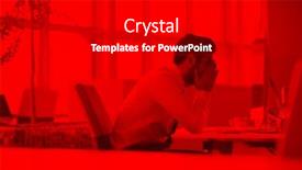  Presentation with desktop - Slide deck enhanced with frustrated young business man working on desktop computer at modern startup office interior background and a black colored foreground