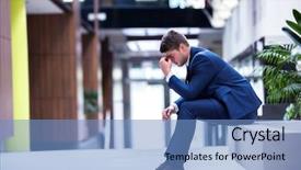  Presentation with working - Amazing PPT theme having frustrated young business man working backdrop and a teal colored foreground
