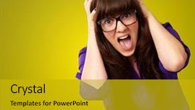  Presentation with mouth jaw bone - Amazing PPT theme having frustration - frustrated woman with mouth open backdrop and a gold colored foreground