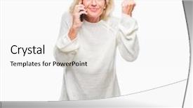  Presentation with anger - Amazing PPT theme having frustration - middle age blonde woman talking backdrop and a white colored foreground