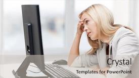  Presentation with stress at work - Cool new slide set with frustration - picture of stressed businesswoman backdrop and a soft green colored foreground