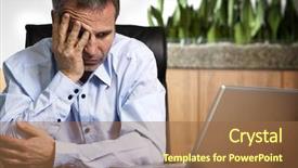  Presentation with business office desk - Presentation enhanced with frustration - senior business person in blue background and a tawny brown colored foreground