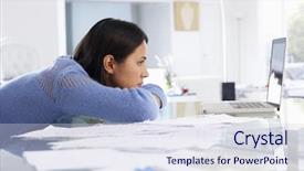  Presentation with pink home office - Slides featuring frustration - stressed woman working at laptop background and a sky blue colored foreground