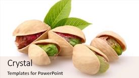  Presentation with leaves - Beautiful presentation theme featuring frutas - dried pistachio with leaves backdrop and a coral colored foreground