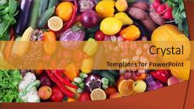  Presentation with fresh fruits vegetables - Audience pleasing slide deck consisting of frutas - fresh fruits and vegetables closeup backdrop and a gold colored foreground