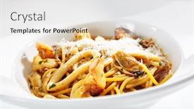  Presentation with pasta restaurant - Colorful slide deck enhanced with frutti-di-mare-spaghetti backdrop and a white colored foreground