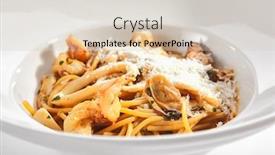  Presentation with pasta restaurant - PPT theme enhanced with frutti-di-mare-spaghetti background and a soft green colored foreground