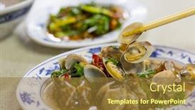  Presentation with clam - Slides with fry-clam-dish-in-restaurant background and a tawny brown colored foreground