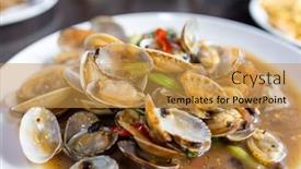 Presentation with clam - PPT theme with fry-clam-with-basil-dish background and a gold colored foreground