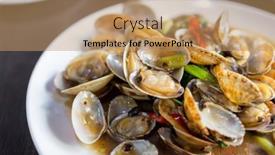  Presentation with clam - Presentation design featuring fry-clam-with-basil-dish background and a coral colored foreground