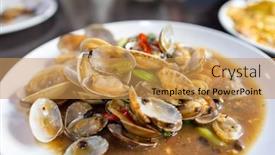  Presentation with clam - Slide deck enhanced with fry-clam-with-basil-dish background and a yellow colored foreground