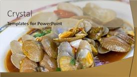 Presentation with clam - Presentation with fry-clam-with-basil-sauce background and a coral colored foreground