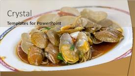  Presentation with clam - Slides having fry-clam-with-basil-sauce background and a coral colored foreground