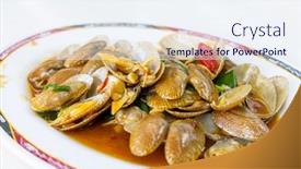  Presentation with clam - Theme with fry-clam-with-basil-sauce background and a sky blue colored foreground