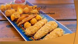  Presentation with wedges - Presentation design consisting of fry-fish-finger-and-potato background and a red colored foreground