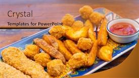  Presentation with wedges - Slide set featuring fry-fish-finger-and-potato background and a gold colored foreground