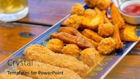  Presentation with wedges - PPT theme with fry-fish-finger-and-potato background and a gold colored foreground