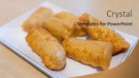  Presentation with roll - Slide deck having fry-fish-roll-dish background and a coral colored foreground