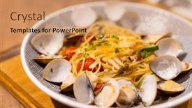  Presentation with clam - PPT layouts featuring fry-pasta-with-clam-basil background and a coral colored foreground