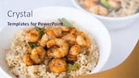  Presentation with shrimp - PPT layouts having fry-rice-with-shrimp background and a sky blue colored foreground