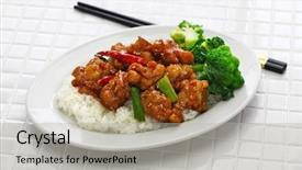  Presentation with chinese american - Amazing presentation design having fry s food - general tso s chicken backdrop and a light gray colored foreground