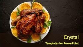  Presentation with roasted chicken - Presentation theme with fry s food - roasted whole chicken or turkey background and a wine colored foreground