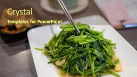  Presentation with water droplet as water - PPT theme having fry-water-spinach-dish background and a tawny brown colored foreground