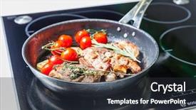  Presentation with meat - PPT theme with frying pan - meat with vegetables background and a  colored foreground
