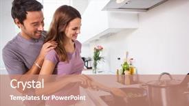  Presentation with dinner - Colorful PPT theme enhanced with frying pan - woman making dinner with partner backdrop and a coral colored foreground