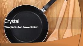  Presentation with kitchen utensils - Presentation design featuring frying pan and kitchen utensils background and a dark gray colored foreground
