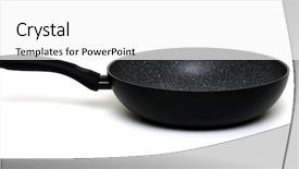 Presentation with frying - Beautiful presentation theme featuring frying pan isolated on white backdrop and a  colored foreground