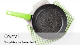  Presentation with blank whiteboard isolated on white - Audience pleasing presentation design consisting of frying pan isolated on white backdrop and a light gray colored foreground