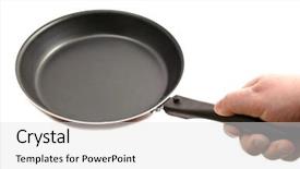  Presentation with frying - Beautiful theme featuring frying pan isolated on white background backdrop and a light gray colored foreground