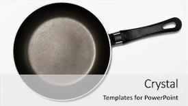  Presentation with frying - PPT theme featuring frying pan isolated on white background background and a white colored foreground