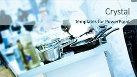  Presentation with frying - Slides consisting of frying pan on professional kitchen background and a cool aqua colored foreground