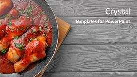  Presentation with frying - Presentation design enhanced with frying-pan-with-chicken-cacciatore background and a gray colored foreground