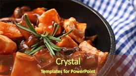  Presentation with frying - Colorful presentation theme enhanced with frying-pan-with-chicken-cacciatore backdrop and a tawny brown colored foreground