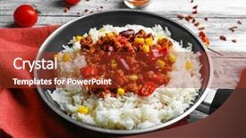  Presentation with paella pan of rice - Beautiful PPT theme featuring cons - frying pan with chili con backdrop and a tawny brown colored foreground