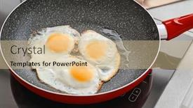  Presentation with frying - Colorful presentation theme enhanced with frying pan with delicious eggs on kitchen stove backdrop and a soft green colored foreground