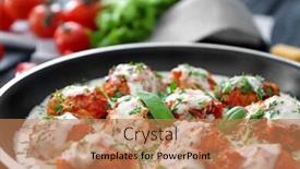  Presentation with frying - Slides having frying-pan-with-delicious-turkey background and a coral colored foreground