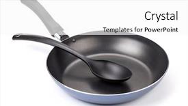  Presentation with frying - Cool new PPT theme with frying pan with utensil isolated on white background backdrop and a white colored foreground