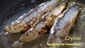  Presentation with sardines - Theme having rye bread and glass of milk on wooden cutting board on wooden table on radio set and light wall background background and a gray colored foreground